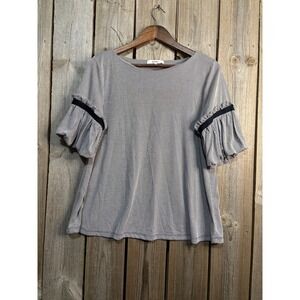 RO&DE Womens Striped Bell Sleeve Ruffle Top Navy White Size M KD046338